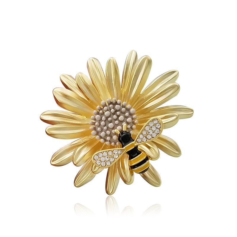 YOQUCOL Sunflower Honeybee Bee Brooch Pin with Bright Austrian Cubic Zirconia Crystal for Women - Image 1